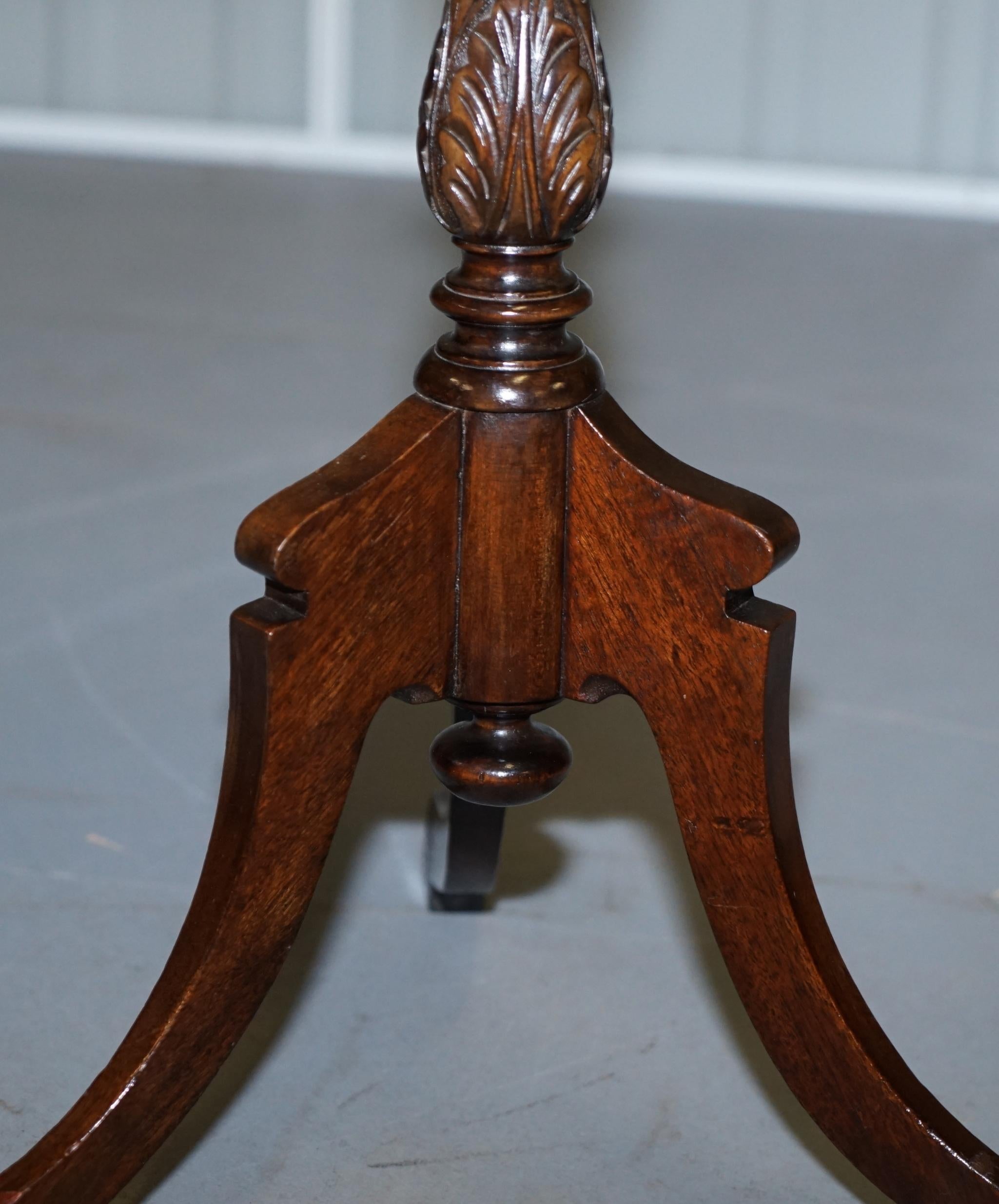 Elegantly Carved Antique Hardwood Tripod Lamp Side End Wine Table Great Plants 3