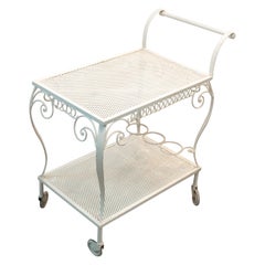 Elegantly Curved White Enameled and Perforated Metal Mathieu Mategot Bar Cart