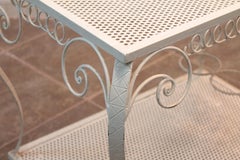 Elegantly Curved White Enameled and Perforated Metal Mathieu Mategot Bar Cart