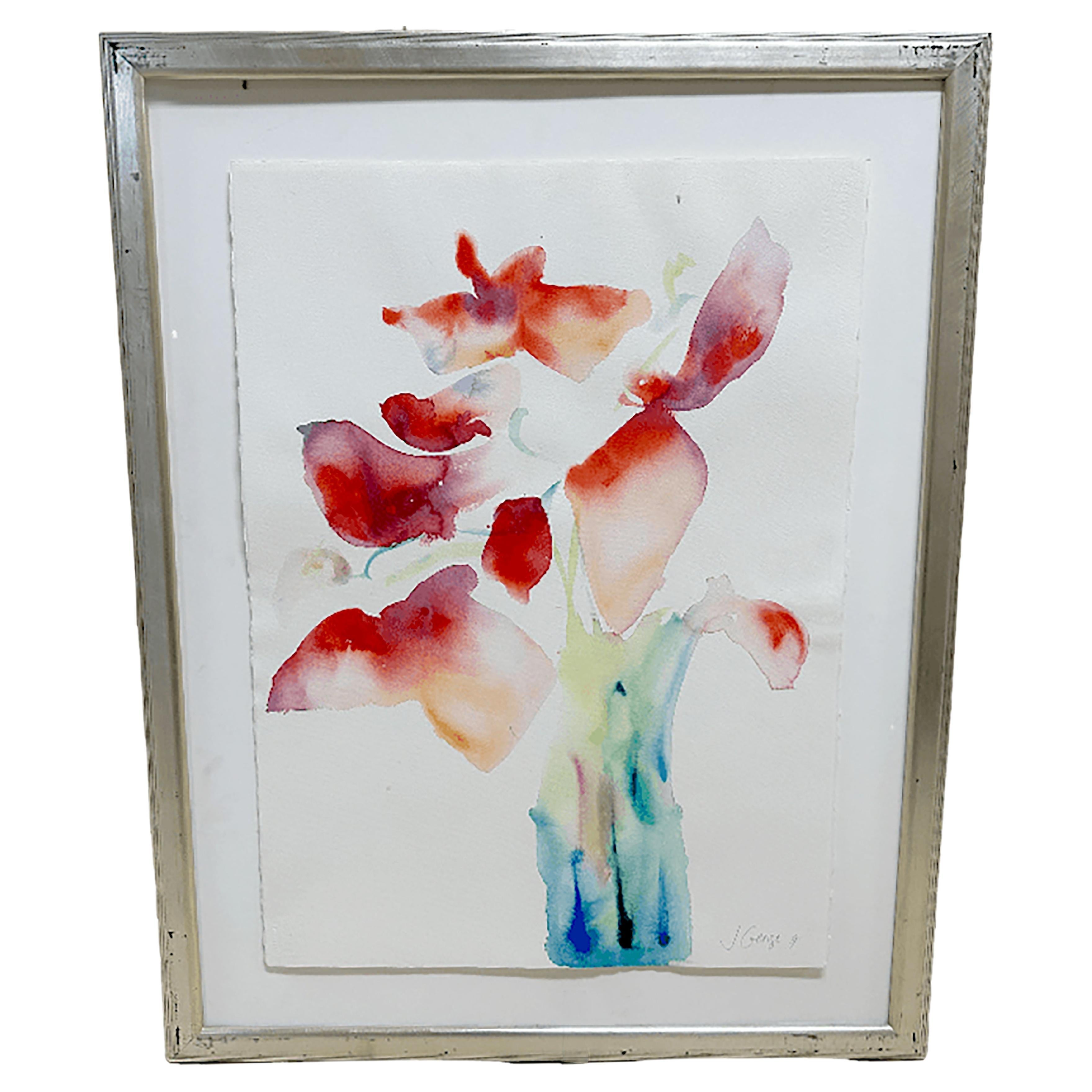 Elegantly Framed Watercolor Painting by Artist J. George For Sale