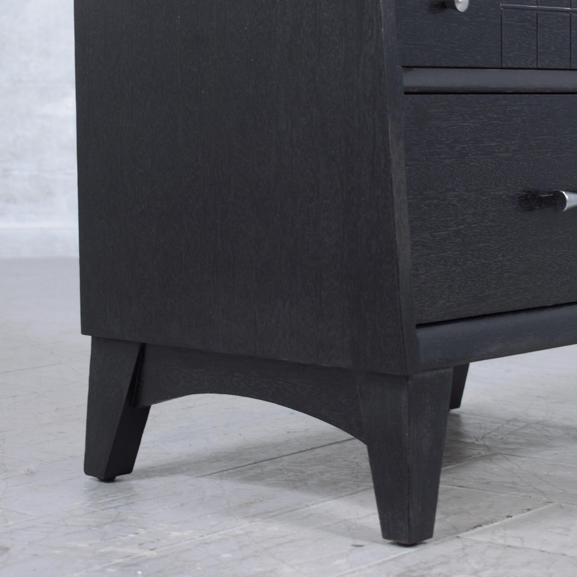 Restored Mid-Century Modern Nightstands with Ebonized Finish and Chrome Hardware For Sale 5