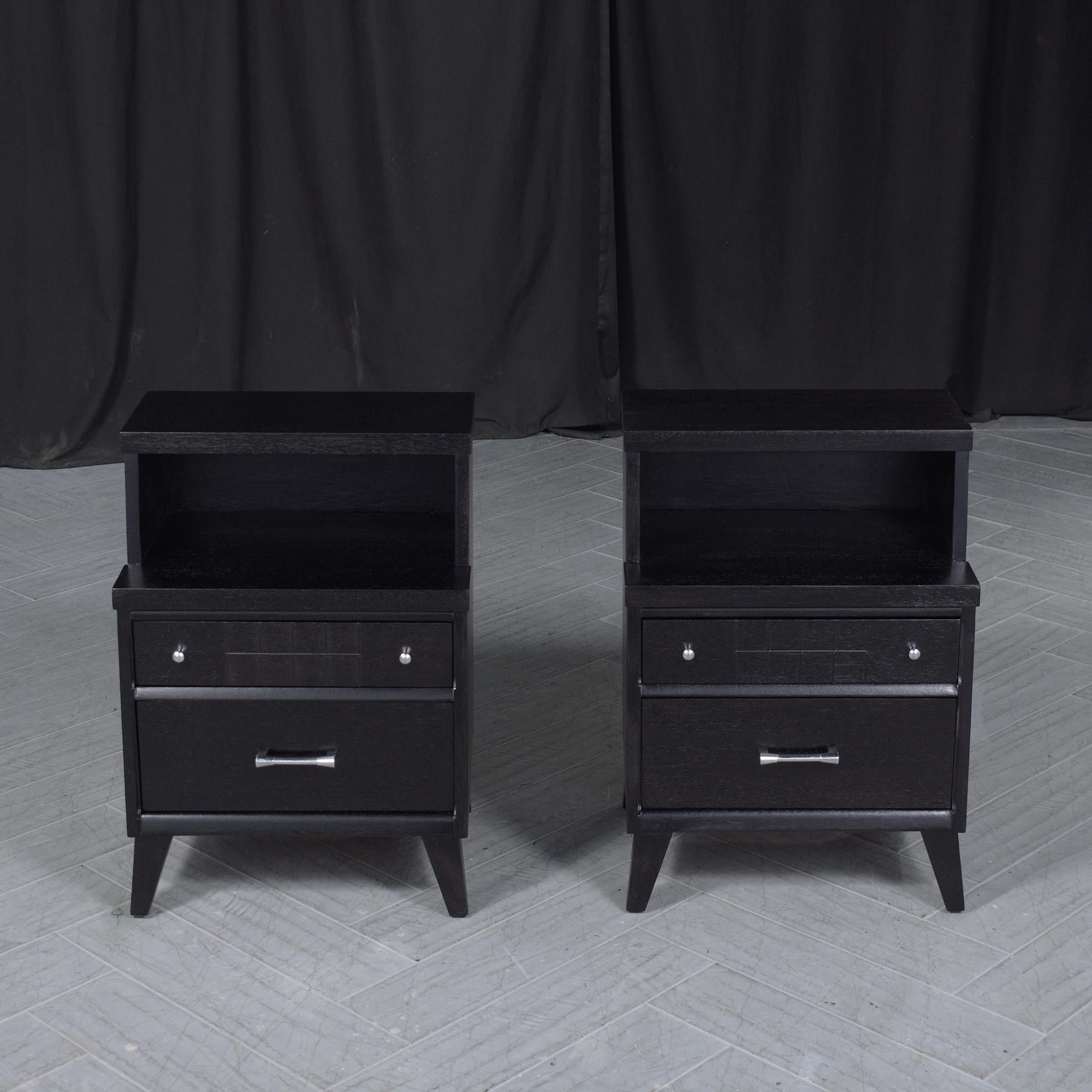 Step into the world of mid-century elegance with our beautifully restored Mid-Century Modern Nightstands. These pieces have been lovingly brought back to their original splendor by our skilled craftsmen, blending vintage charm with modern