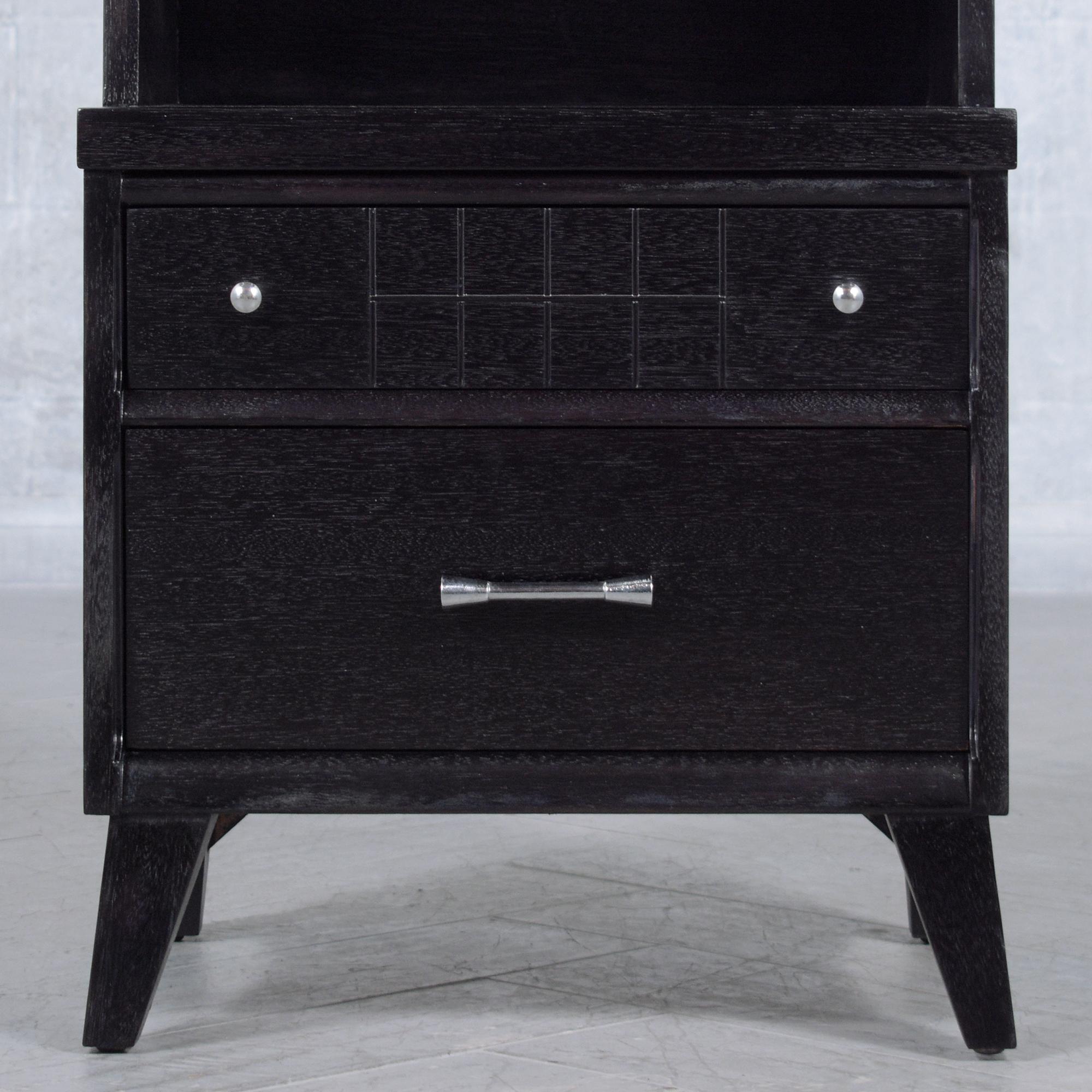 Vintage Mid-Century Modern Nightstands with Ebonized Finish and Chrome Hardware In Good Condition For Sale In Los Angeles, CA