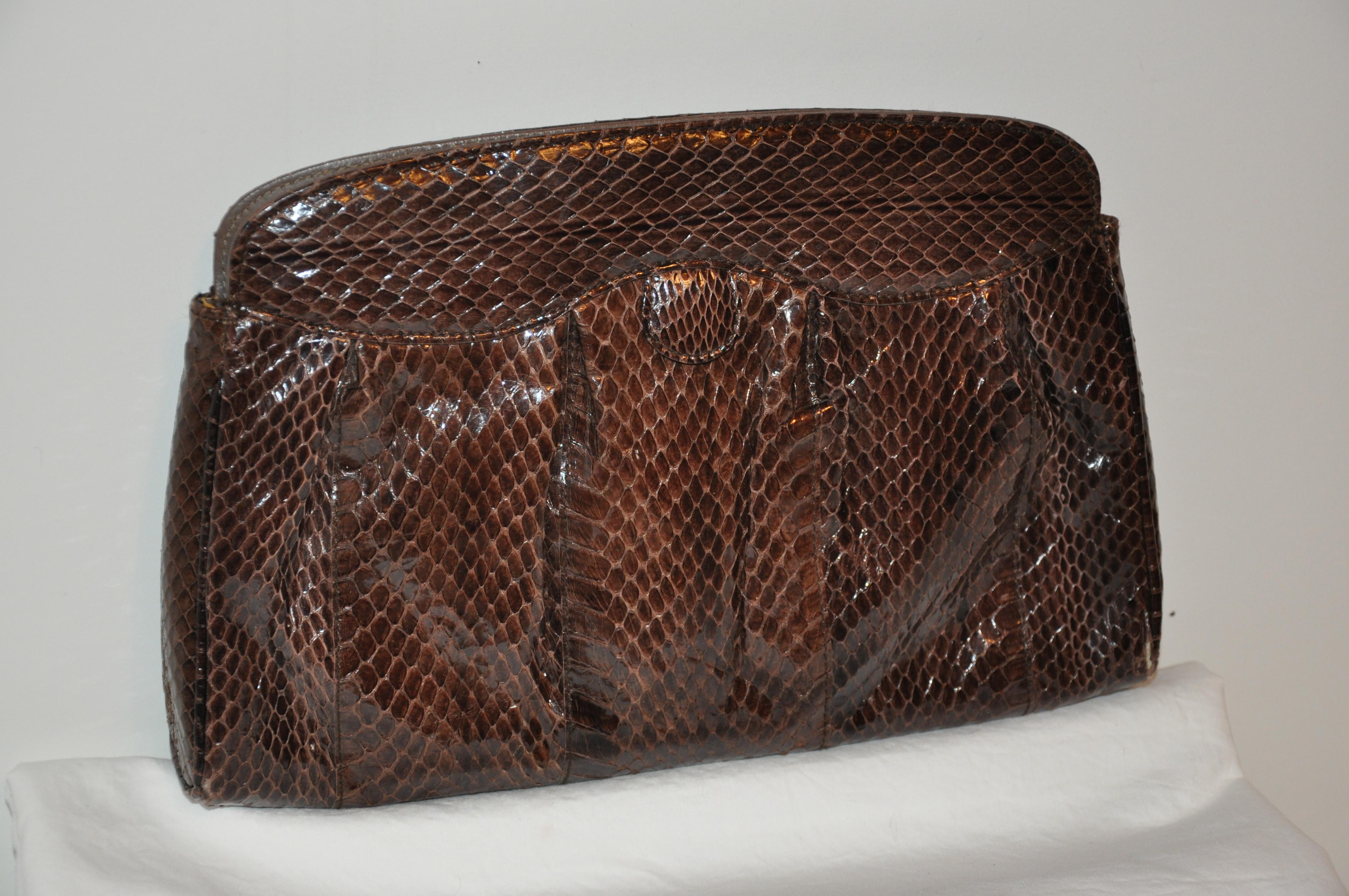 brown snakeskin clutch bag