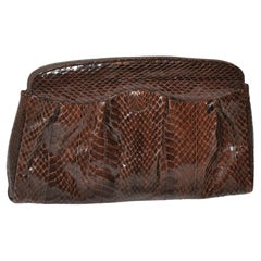 Vintage Elegantly Warm Coco-Brown Snakeskin Clutch