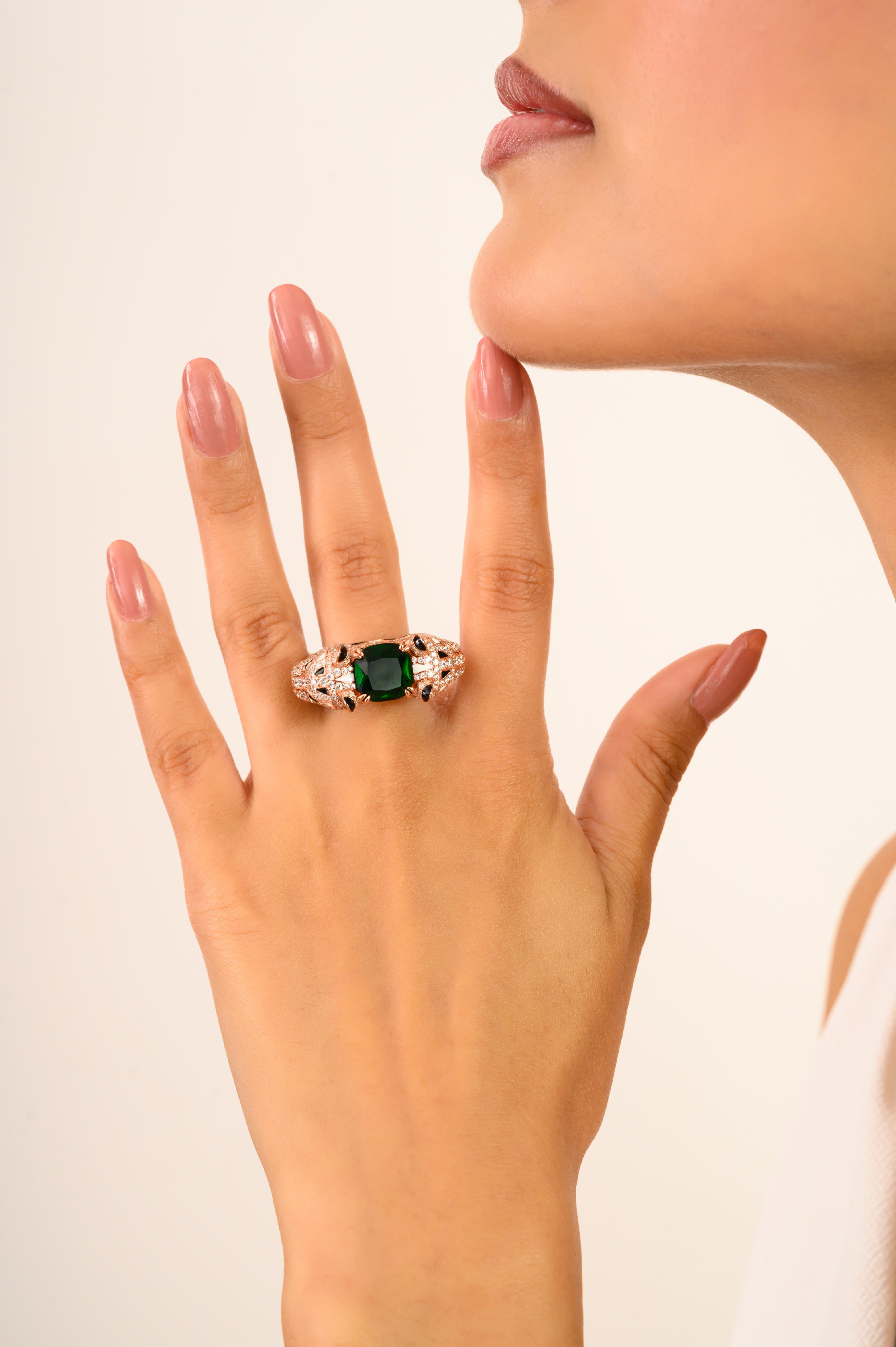 in vendita:  Eleg Bold Panther - Zircone verde in argento massiccio 925 - Anello unisex con animale unico 2