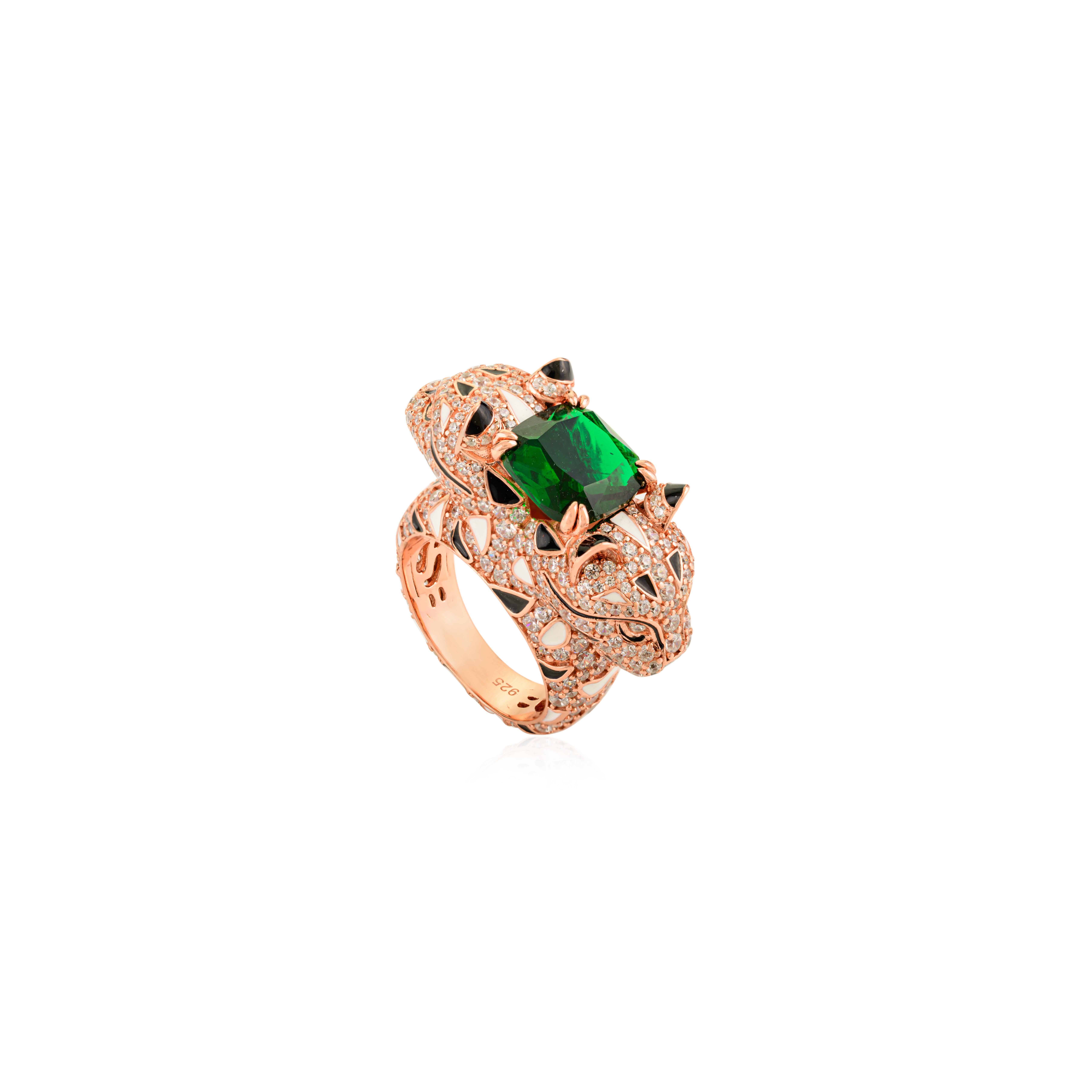 in vendita:  Eleg Bold Panther - Zircone verde in argento massiccio 925 - Anello unisex con animale unico 5