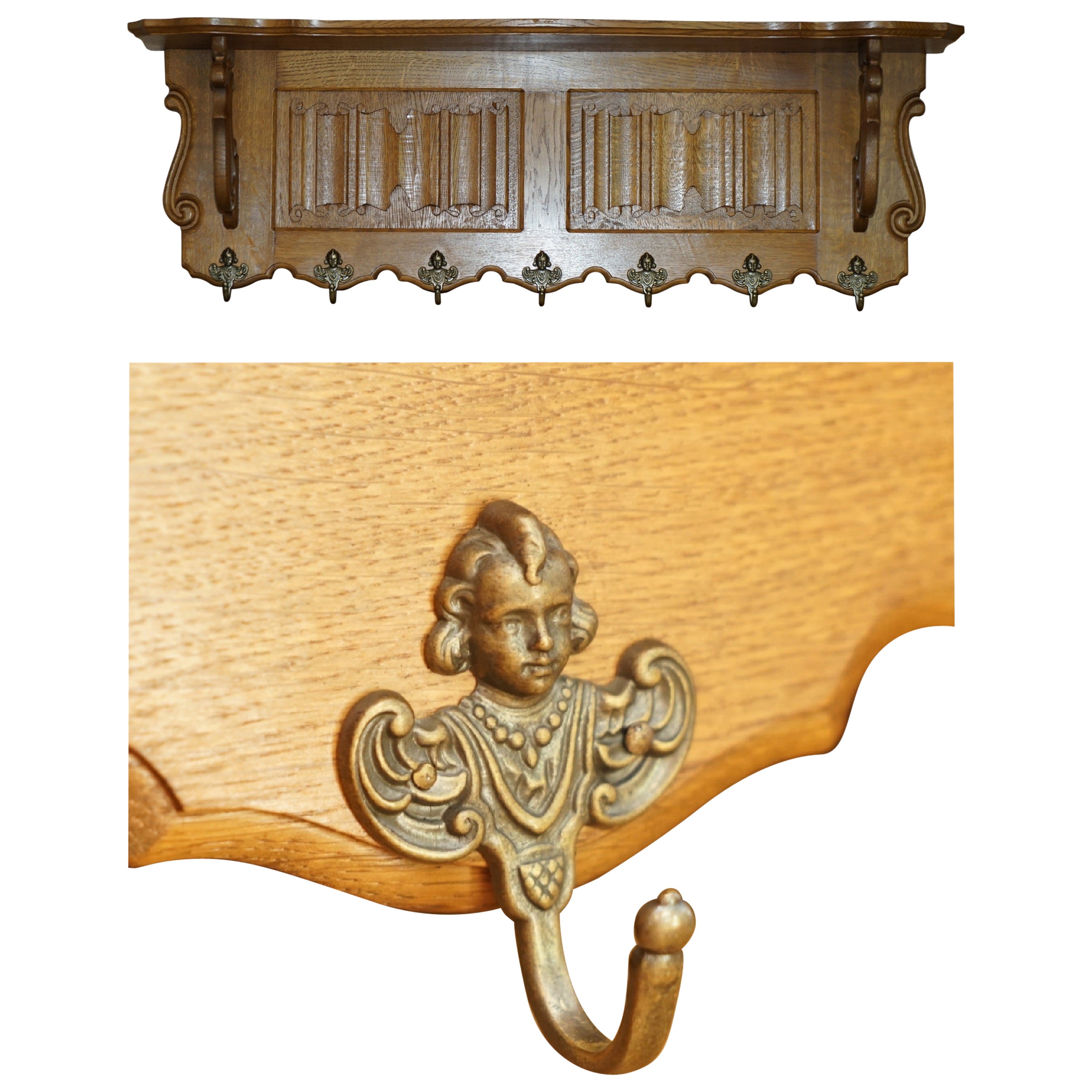 Elegent Dutch Carved Oak Coat Hat Scarf Wall Rack Hanger French Royal Hooks (Ganci reali francesi)