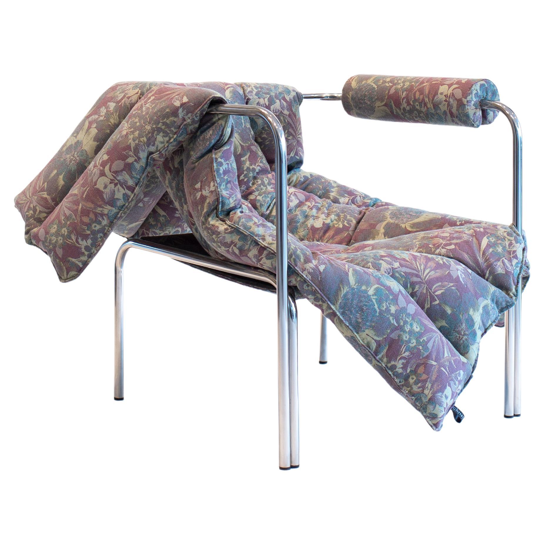 ELEGG fauteuil tubulaire en acier inoxydable avec drapé matelassé à motifs floraux 