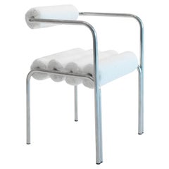 Chaise tubulaire en acier inoxydable ELEGG avec cuir marin blanc ou tissu bouclé