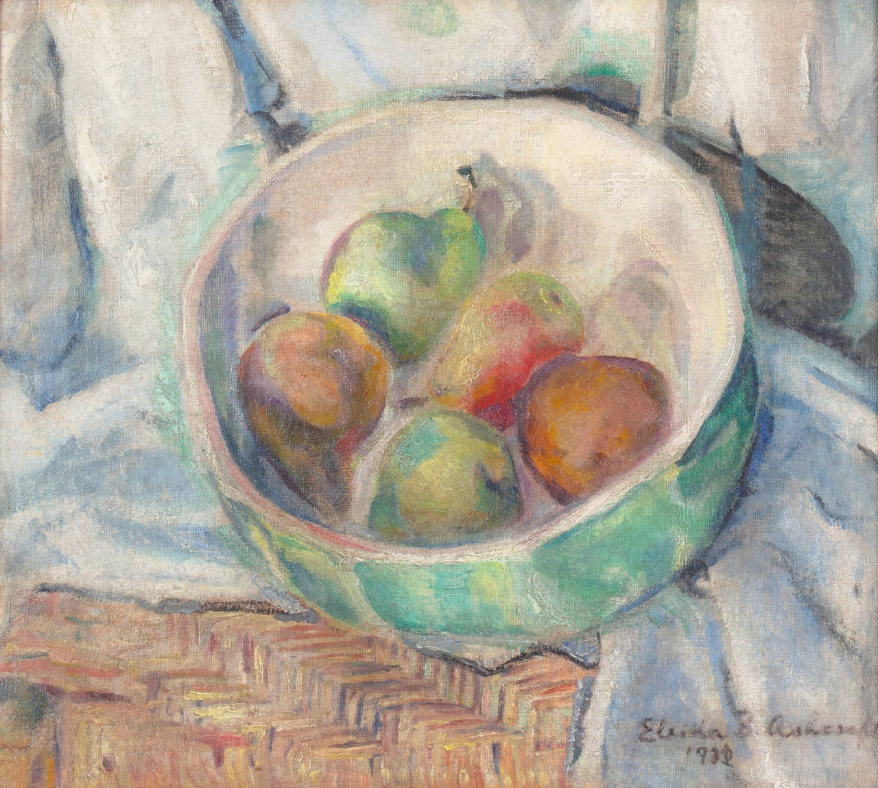 „Stillleben der Birnen“, Philadelphia Postimpressionist, Richard Tobey Frame (Amerikanischer Impressionismus), Painting, von Eleida Bosler Ashcraft
