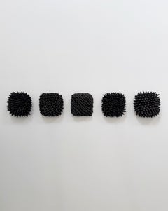 Obsidian, Black Porcelain Micro Tile Quintet Wall Installation