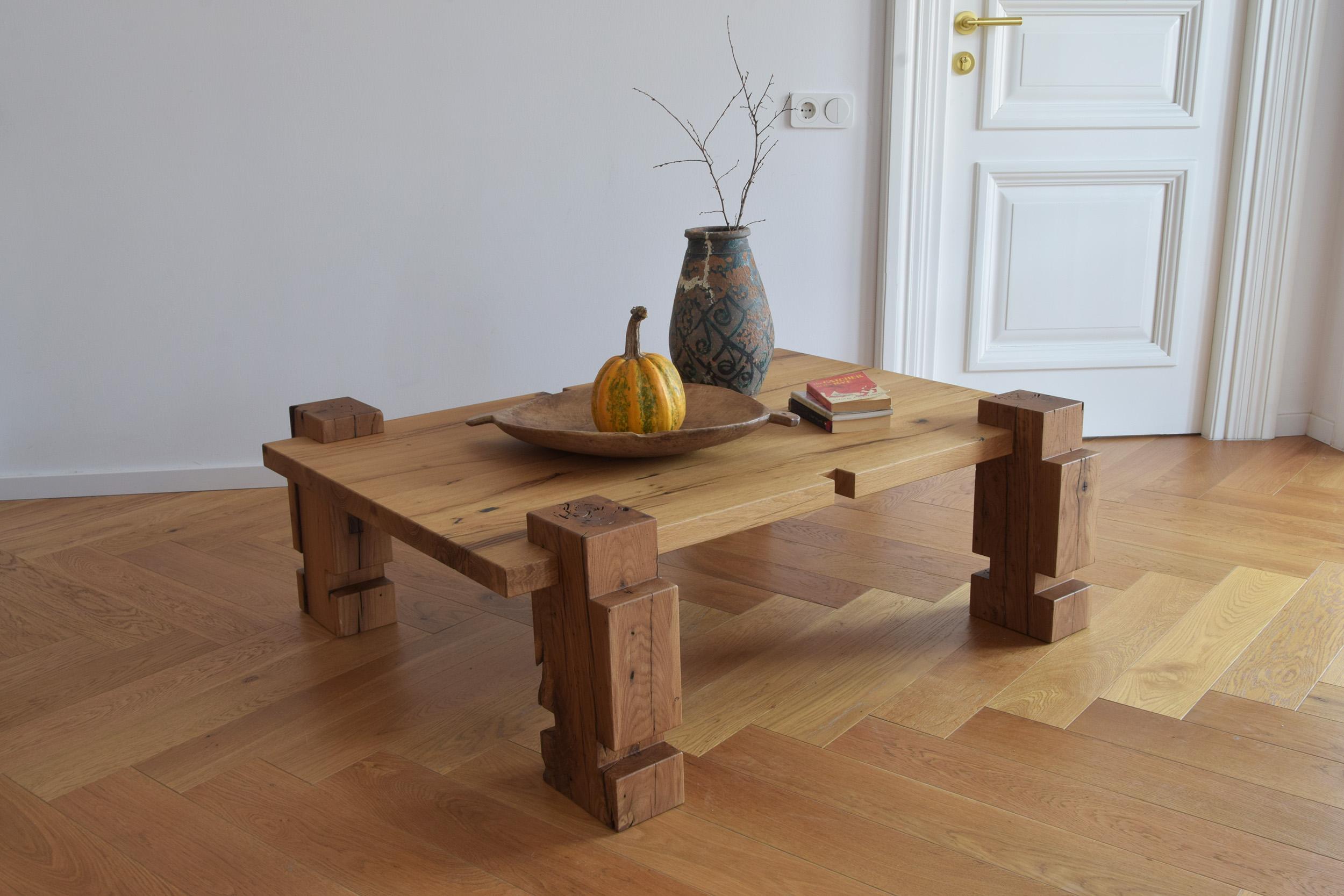 Element Coffee Table by Nana Zaalishvili
Dimensions: W 120 x D 90 x H 35 cm
Materials: Century Old Oak

Made of solid oak, this coffee table is one of the pieces of the ‘Element’ collection influenced by the Georgian Oda house and the architect