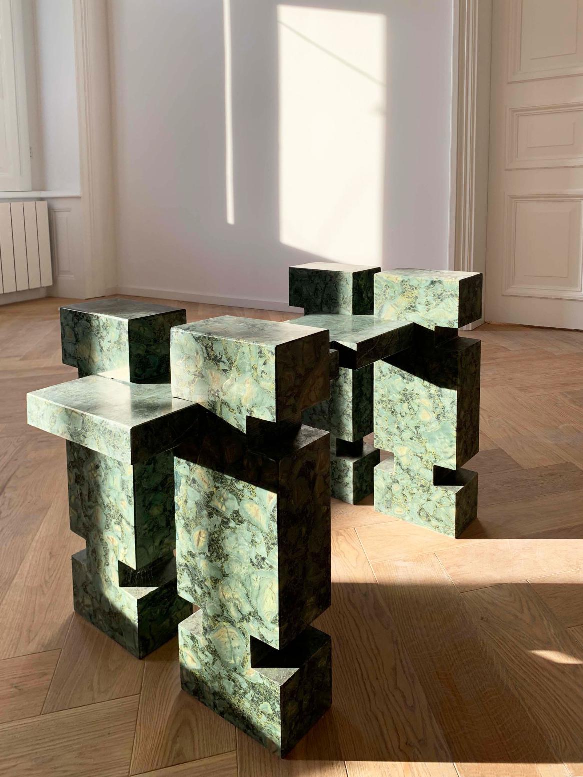 Element Diabase Bulk Stool by Nana Zaalishvili
Dimensions: W 85 x D 45 x H 55 cm
Materials: Diabase Stone

‘Element’, which combines furniture of different functions, was created under the influence of the Georgian Oda house and the 'construction