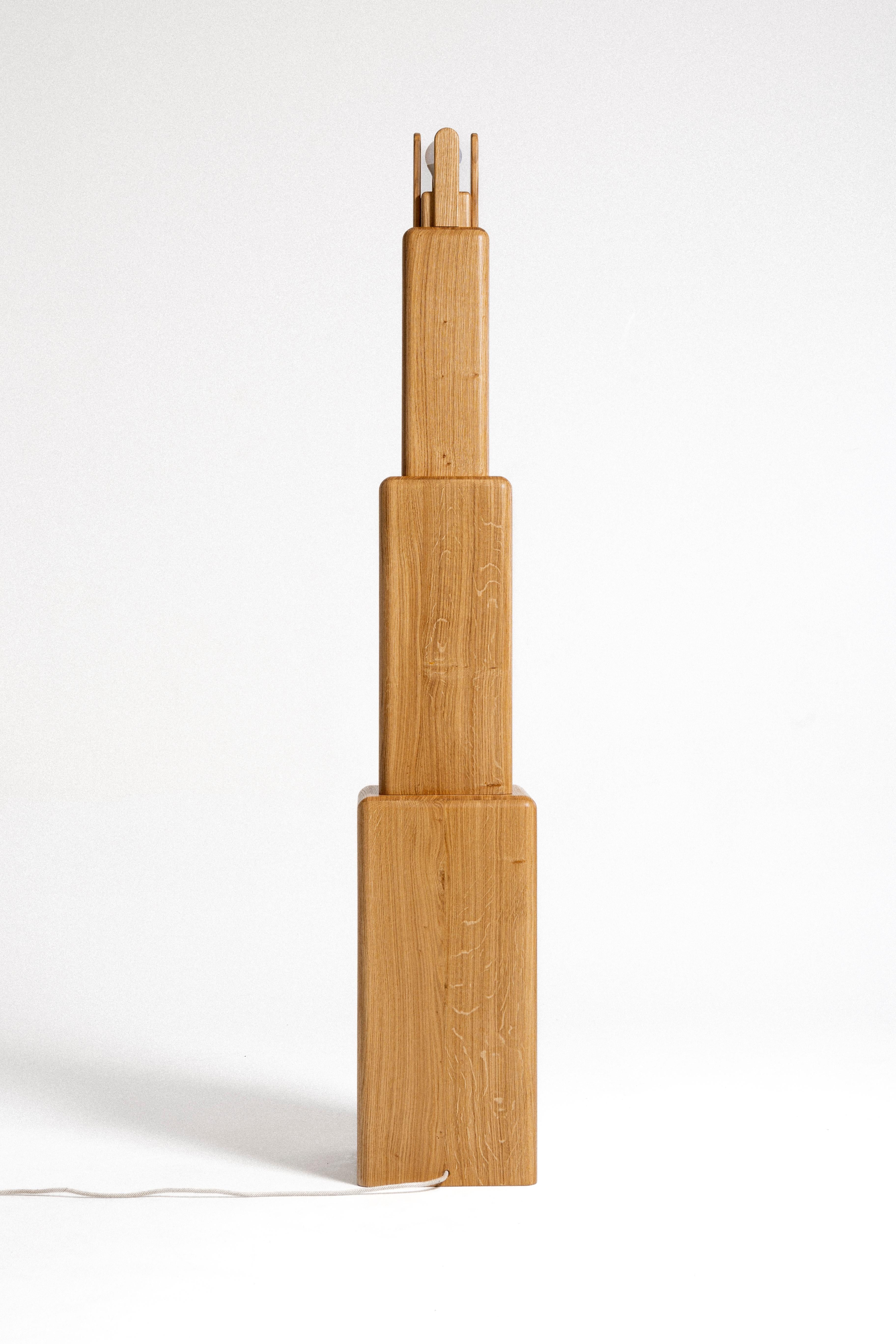 Contemporary Element floor lamp in oak wood For Sale