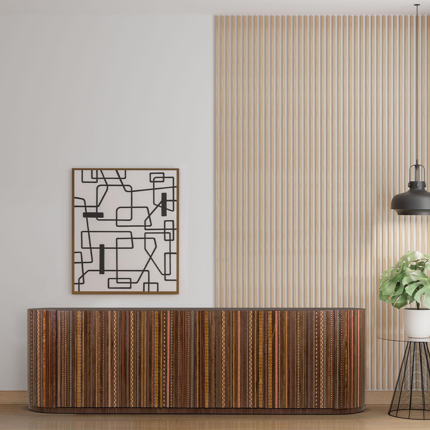 Element Inlaid Polychrome Walnut Sideboard by CG Capelletti In New Condition For Sale In Milan, IT
