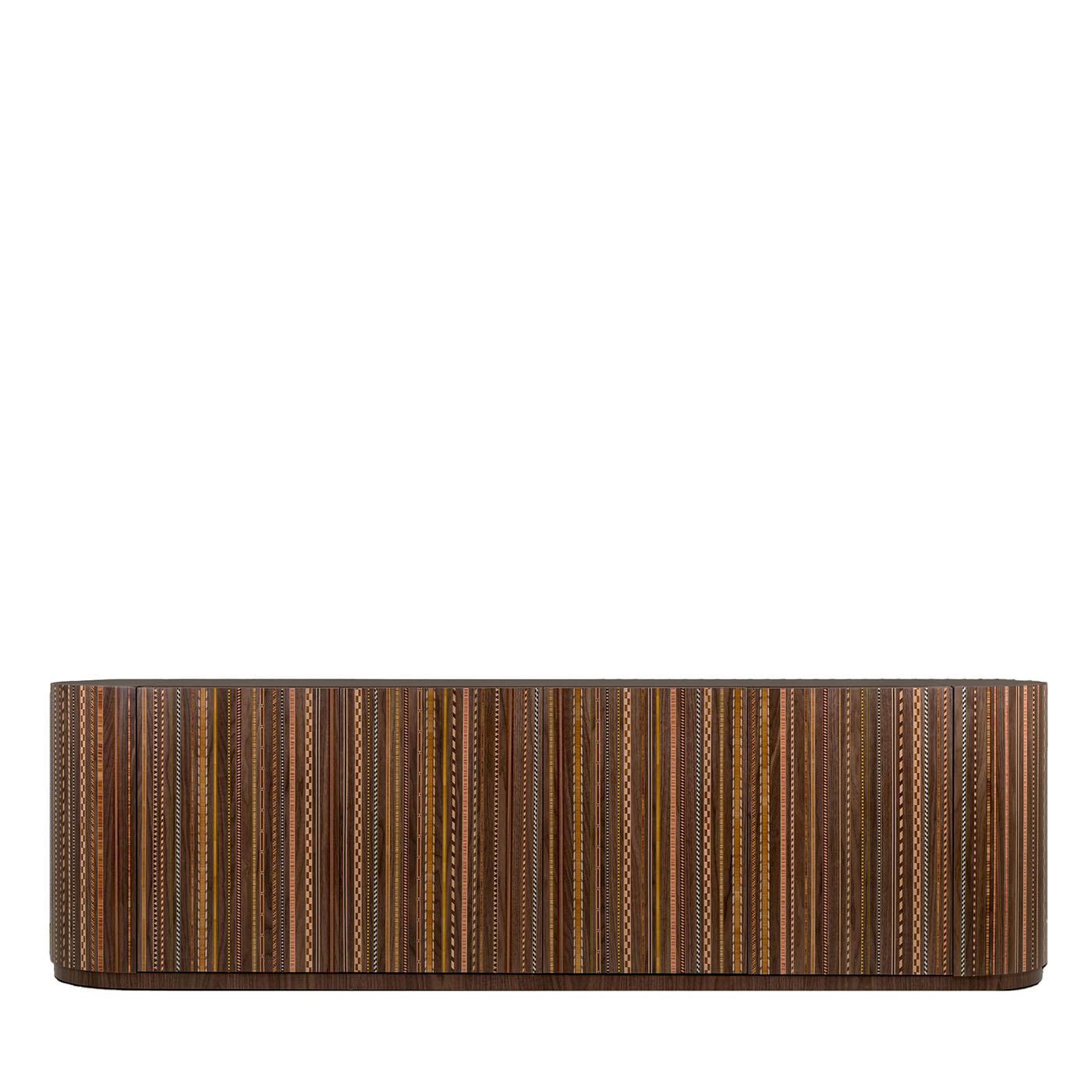 Wood Element Inlaid Polychrome Walnut Sideboard by CG Capelletti For Sale