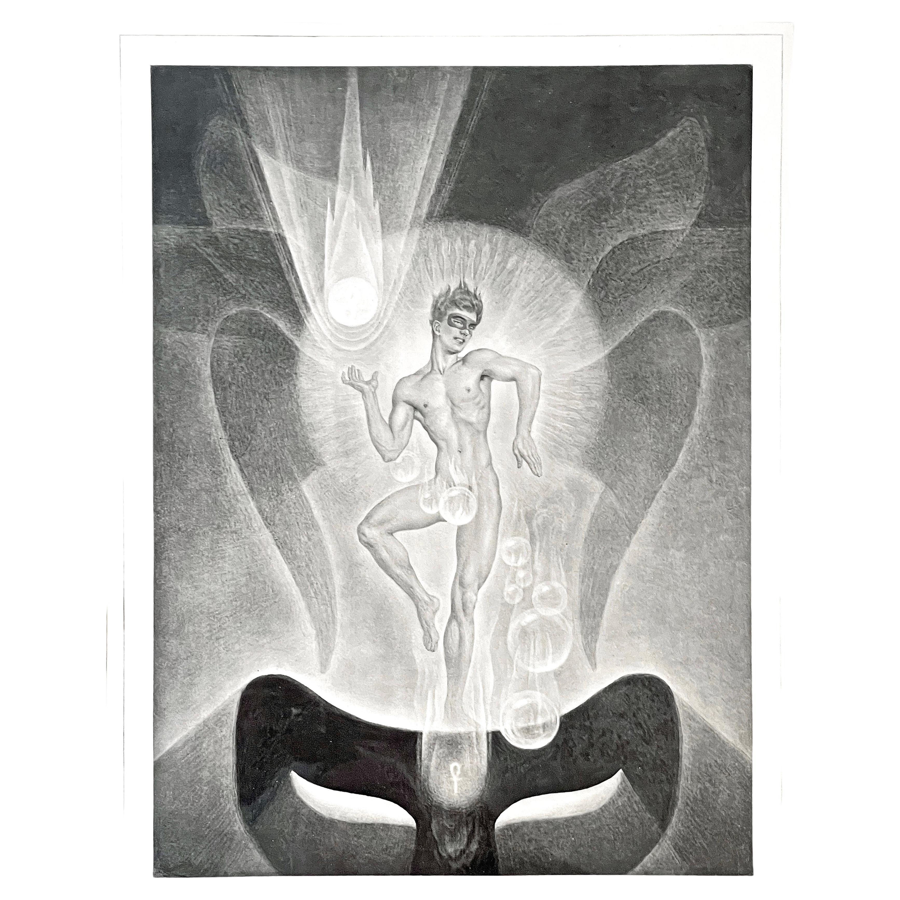 ""Element of Air", Art-Déco-Druck mit männlichem Akt und Atlantis-Thema von Avinoff
