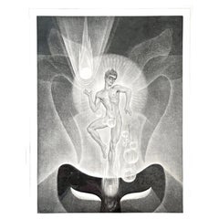 "Elemento dell'aria", stampa Art Deco con nudo maschile e tema di Atlantide di Avinoff