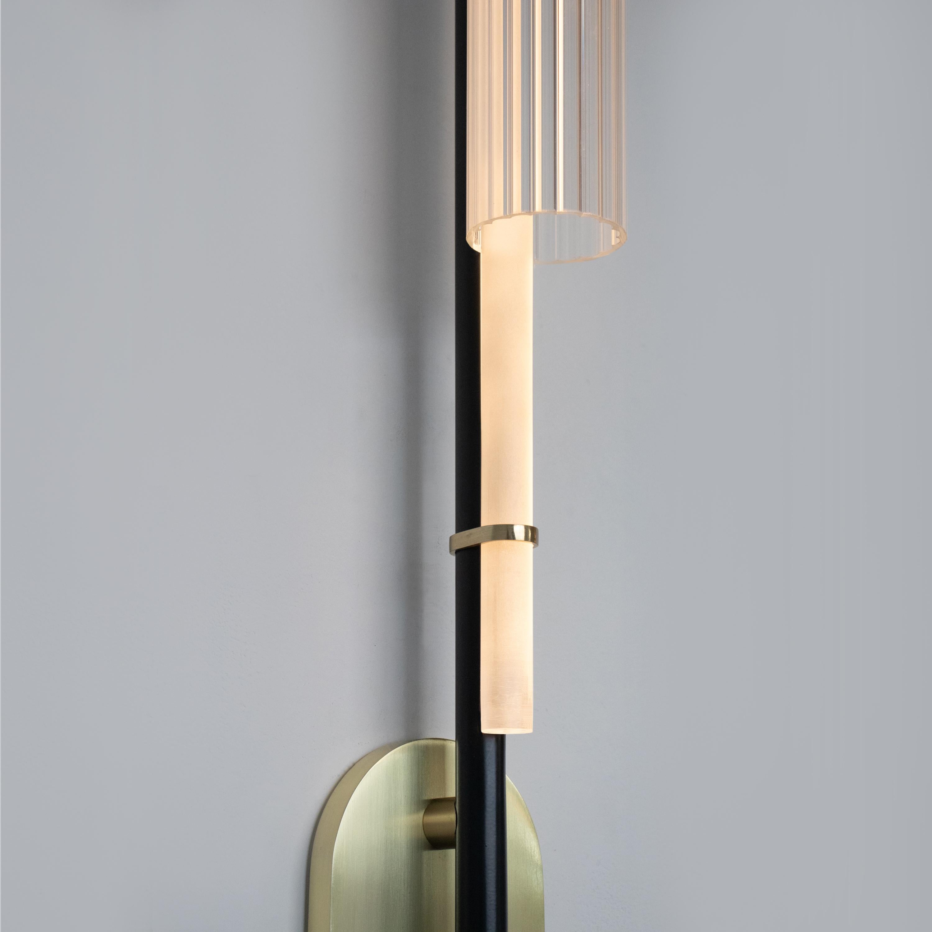 Fatto a mano Element S5 Wall Sconce - Brass and Scalloped Glass in vendita