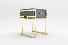 Elemental Bedside Table - Modern Handcrafted Black Lacquer Table with Brass Legs