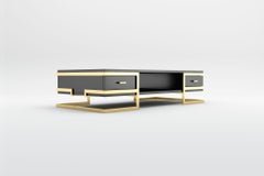 Elemental Coffee Table - Modern Handcrafted Black Lacquer Table with Brass Legs