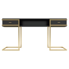 Console élémentaire -  Table console moderne laquée noire avec pieds en laiton