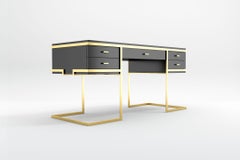 Elemental Desk - Modern Handcrafted Black Lacquer Desk with Brass Legs