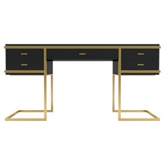 Elemental Desk -  Modern Black Lacquered Desk with Brass Legs