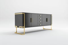 Elemental Sideboard - Modern Handcrafted Black Lacquer Sideboard with Brass Legs