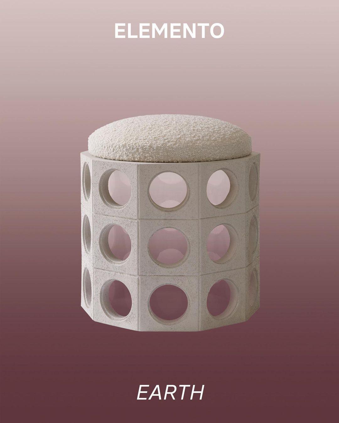Elemento Pouf earth by Houtique
Materials: upholstery, fabric
Dimensions: D 40 x W 40 x H 46 cm

Designed by Patricia Bustos.
Made in Spain.
Resin structure.
Painted methactylate gradient interior.
(3 color options).

A pouf inspired by