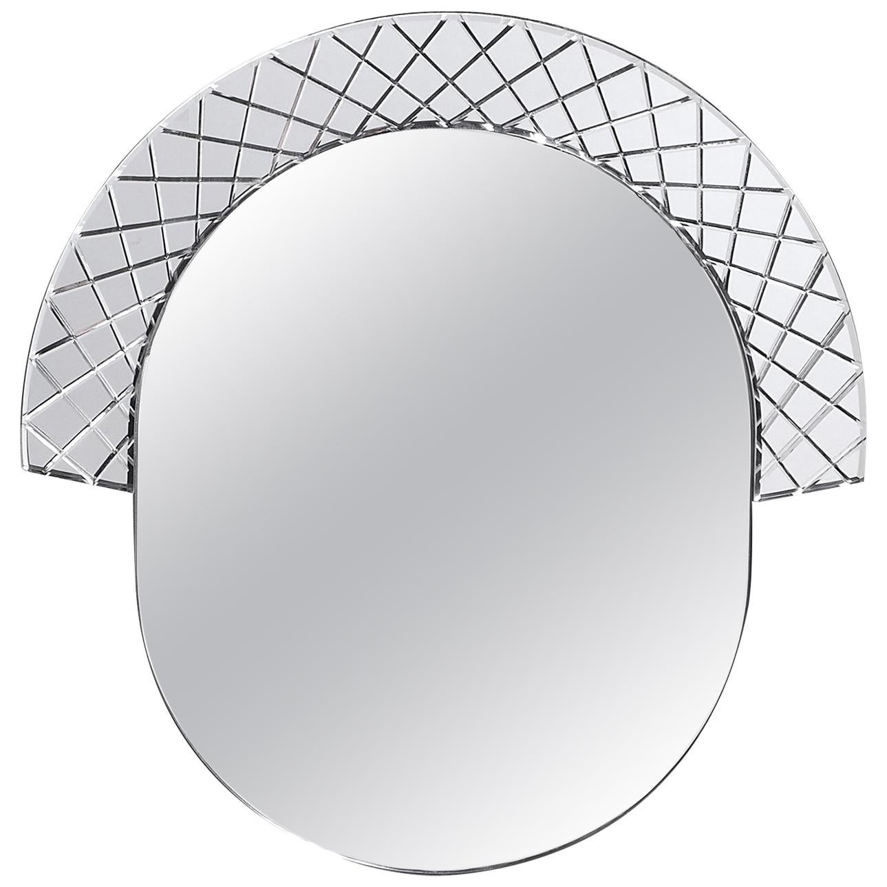 Elemento Uno Medium Glass Carved Murano Mirror by Portego For Sale
