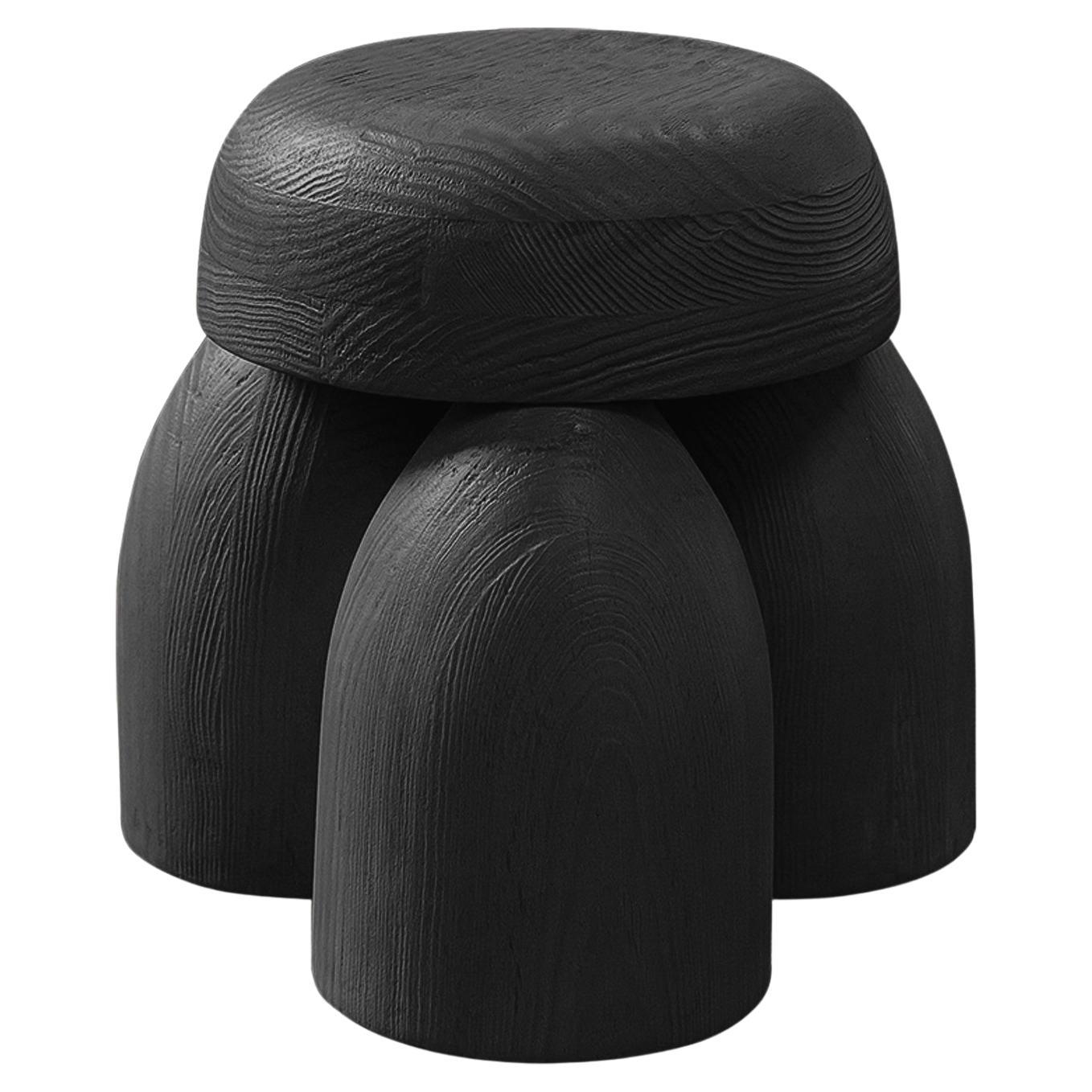 ELEMENTOS Earth Stool in Sandblasted Pine with Black Finish by Daniel Couttolenc