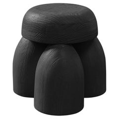ELEMENTOS Earth Stool in Sandblasted Pine with Black Finish by Daniel Couttolenc