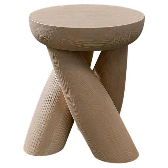 ELEMENTOS Fire Stool Sandblasted Pine with Natural Finish by Daniel Couttolenc For Sale