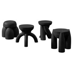 ELEMENTOS Stool Set in Sandblasted Pine with Black Finish by Daniel Couttolenc