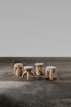 ELEMENTOS Stool Set in Sandblasted Pine with Natural Finish by Daniel Couttolenc