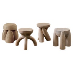 ELEMENTOS Stool Set in Sandblasted Pine with Natural Finish by Daniel Couttolenc