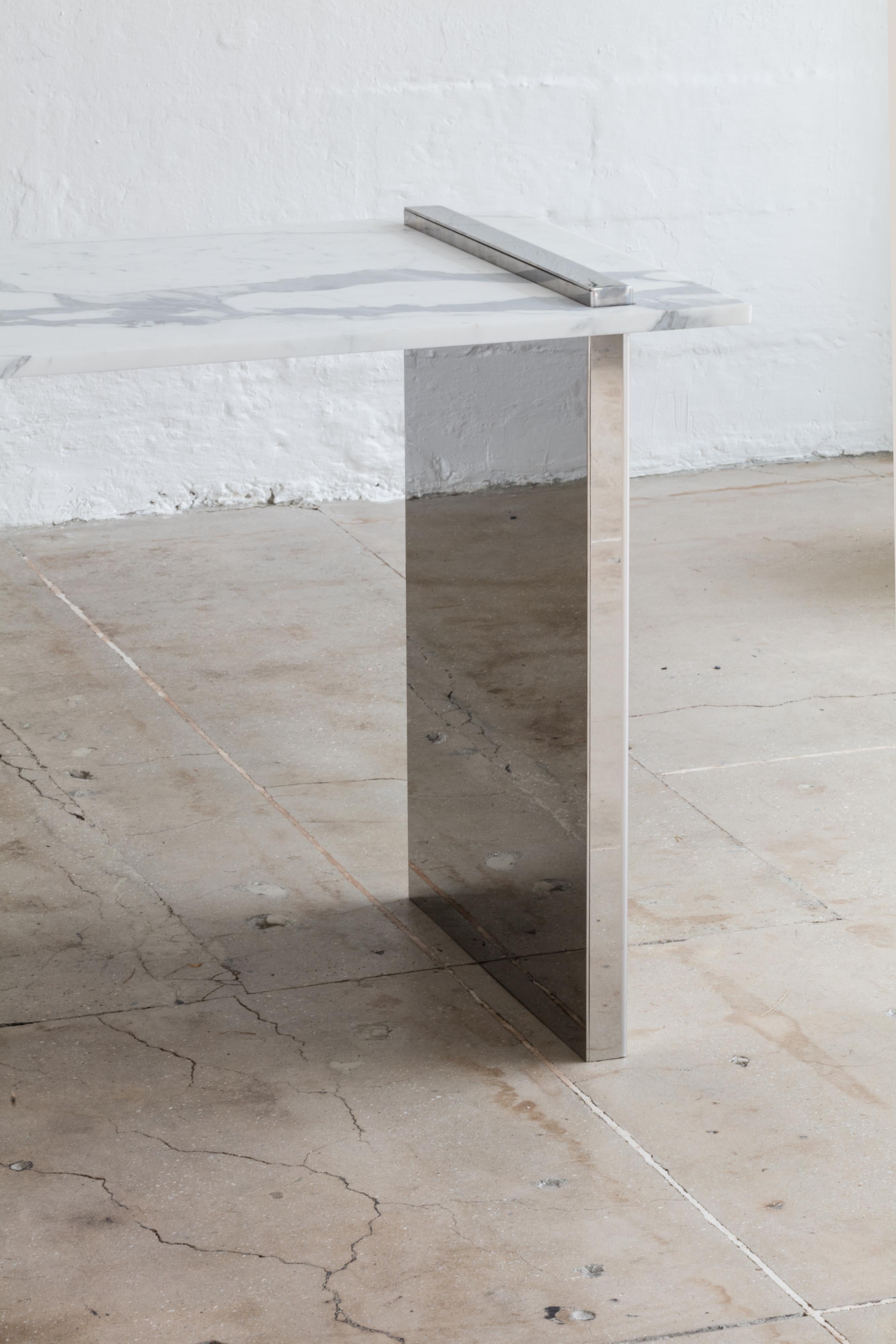 Elements Desk by Billy Cotton in Marble with Stainless Steel and Cast Bronze Leg In New Condition For Sale In Brooklyn, NY