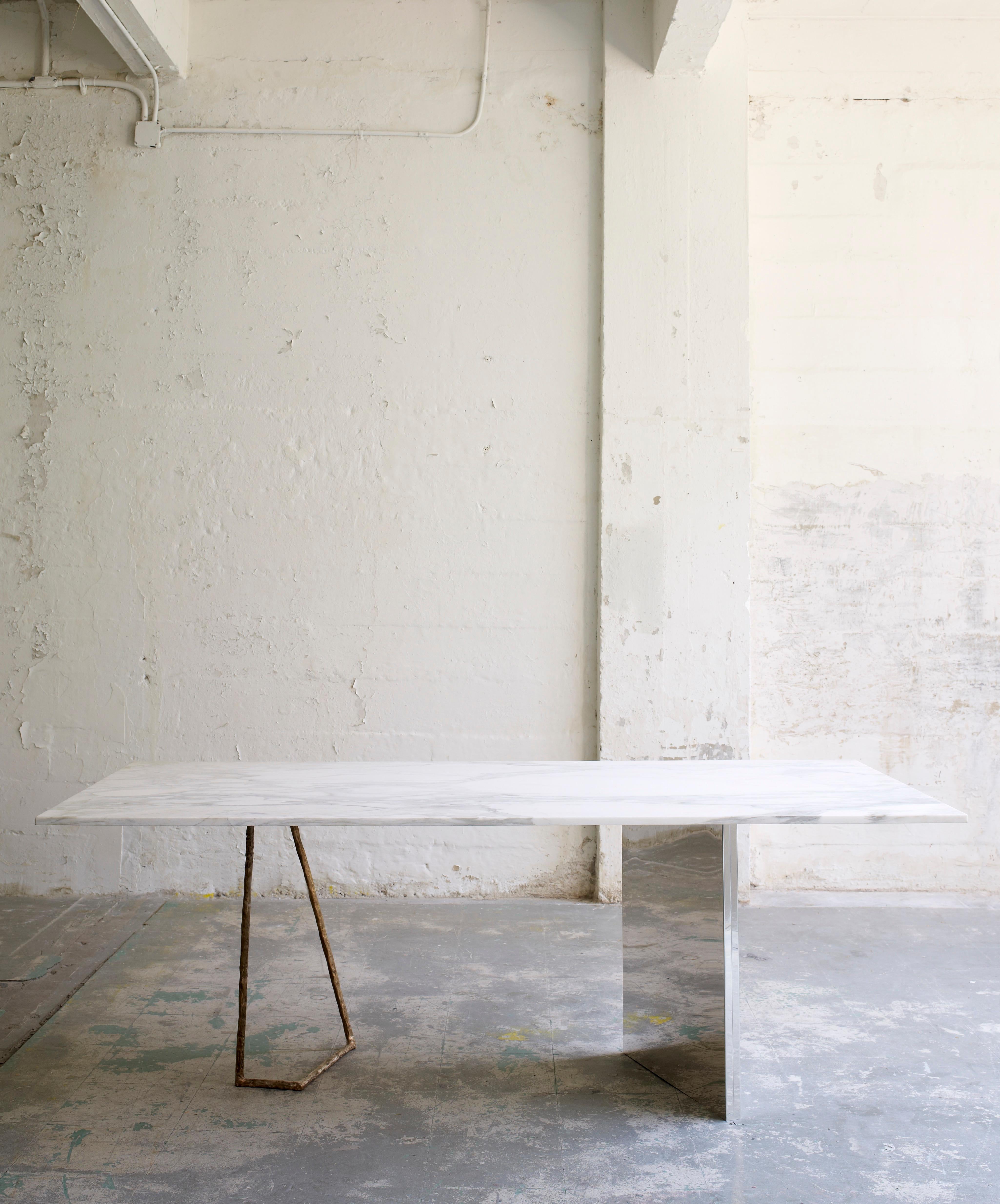 American Elements Table by Billy Cotton in Marble with Stainless Steel, Cast Bronze Legs For Sale