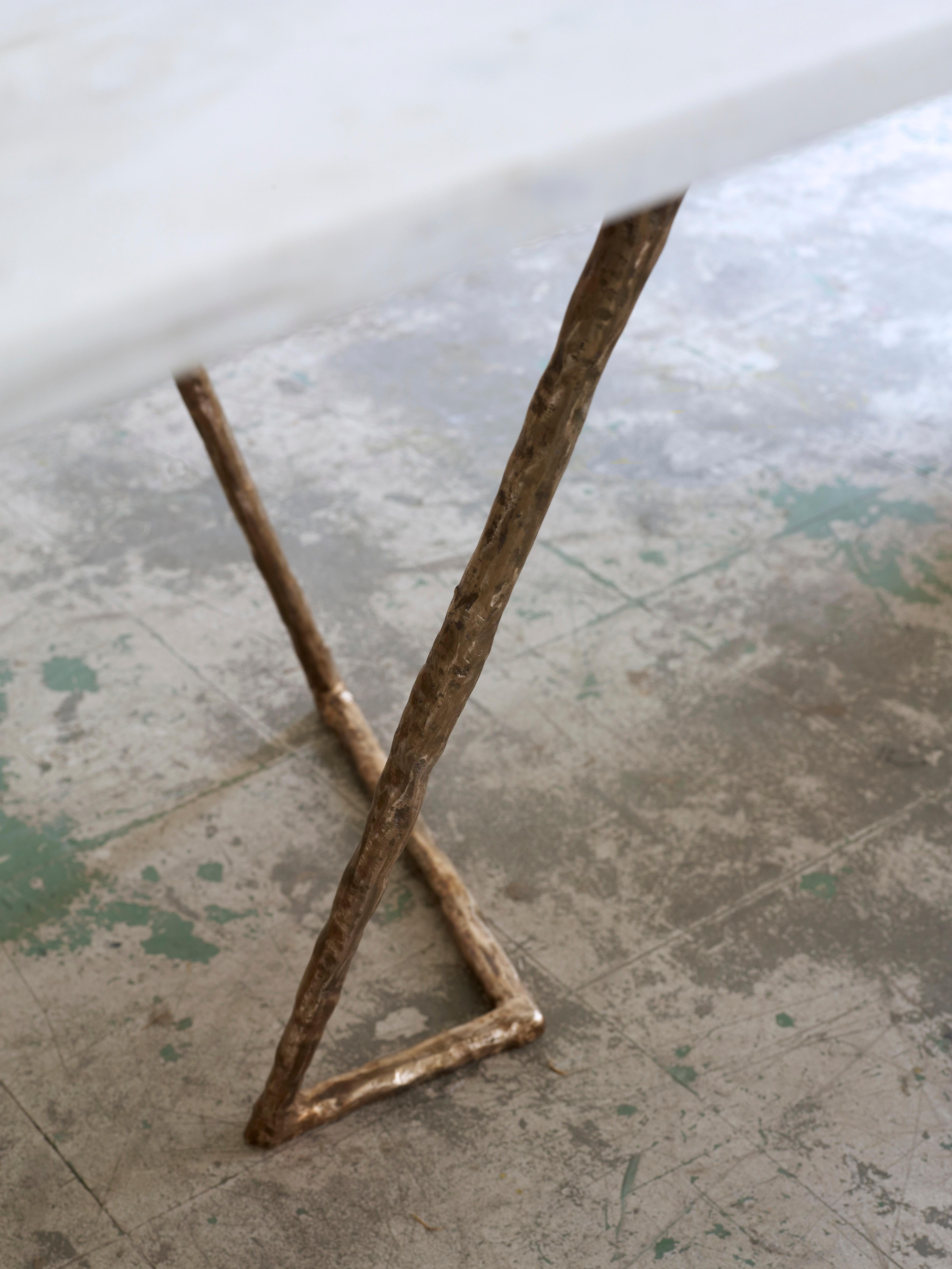 Elements Table by Billy Cotton in Marble with Stainless Steel, Cast Bronze Legs In New Condition For Sale In Brooklyn, NY