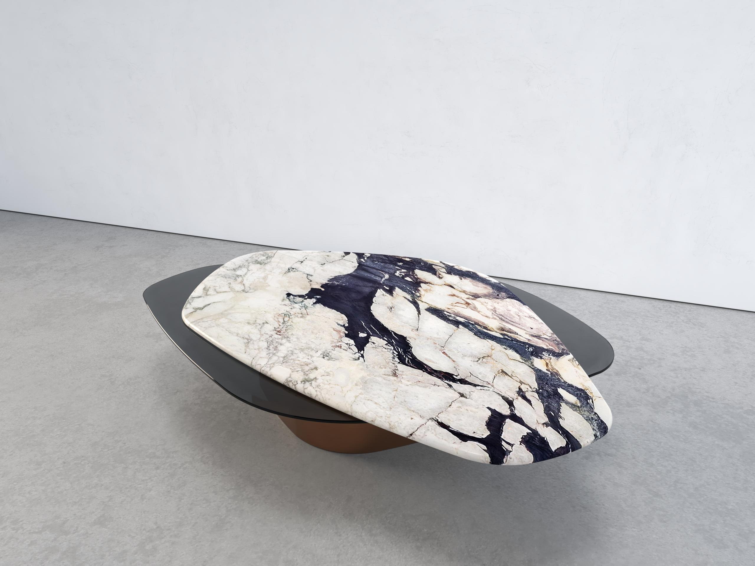 The elements VII coffee table, 1 of 1 by Grzegorz Majka
Edition 1 of 1
Dimensions:  W 172.7  x D 119.3 x H 35.5 cm
Materials: Glass, quartz and steel

“The Elements VII” - contemporary center coffee table ft. Calacatta Vagli Viola marble and