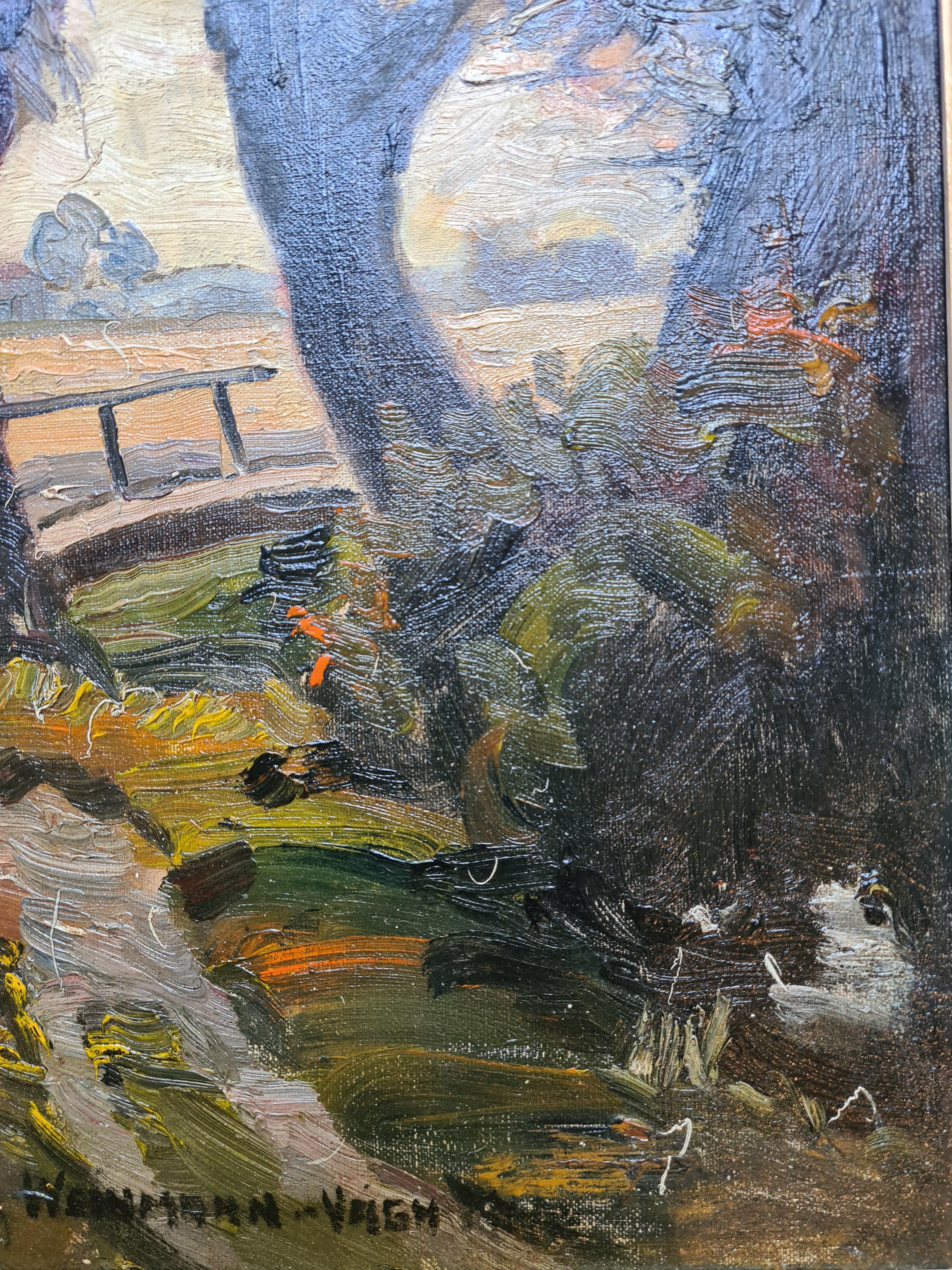 Expressionistische Landschaft aus der Mitte des Jahrhunderts, Öl auf Leinwand. Das Landleben im Angebot 1