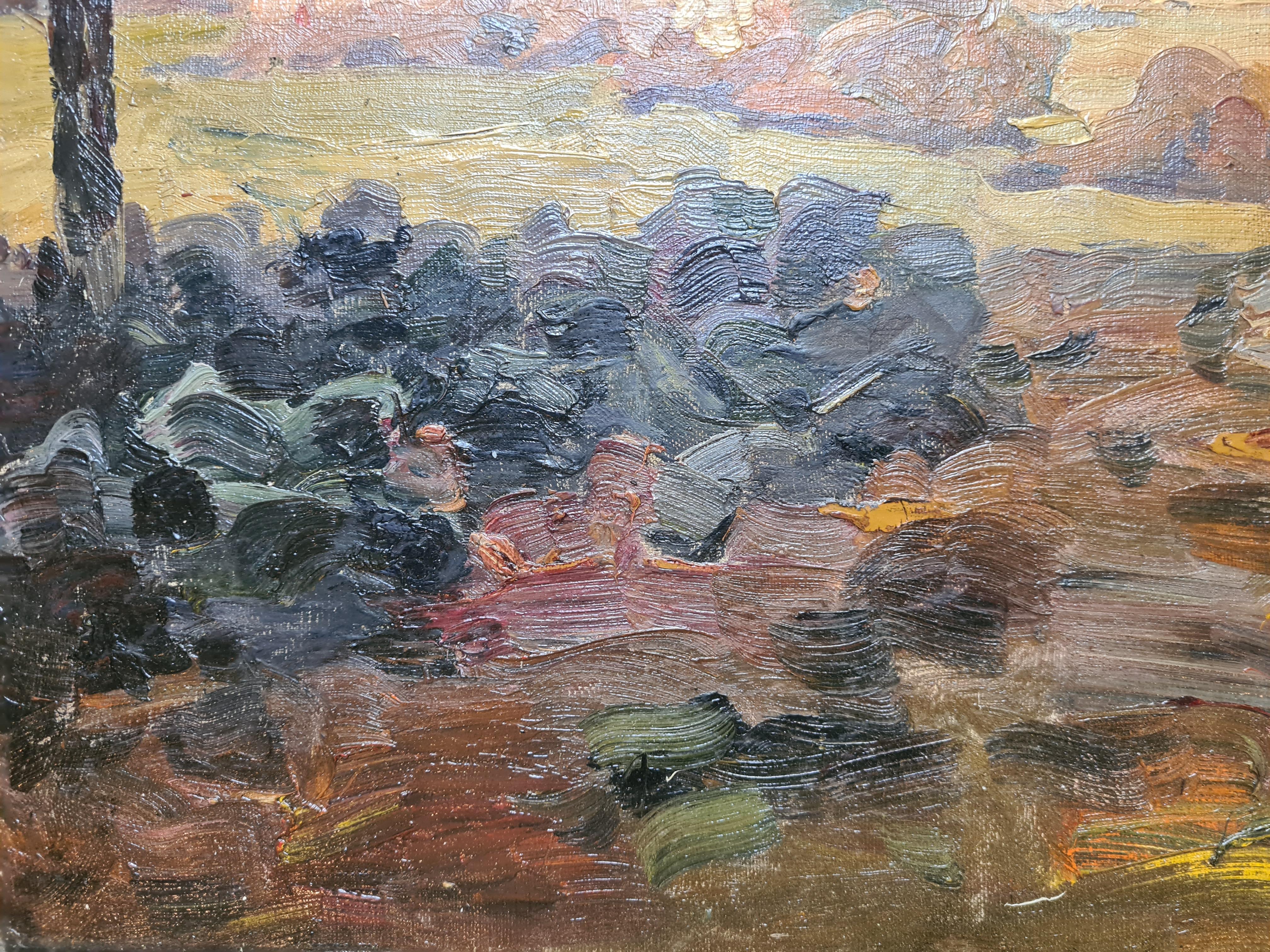 Expressionistische Landschaft aus der Mitte des Jahrhunderts, Öl auf Leinwand. Das Landleben im Angebot 2