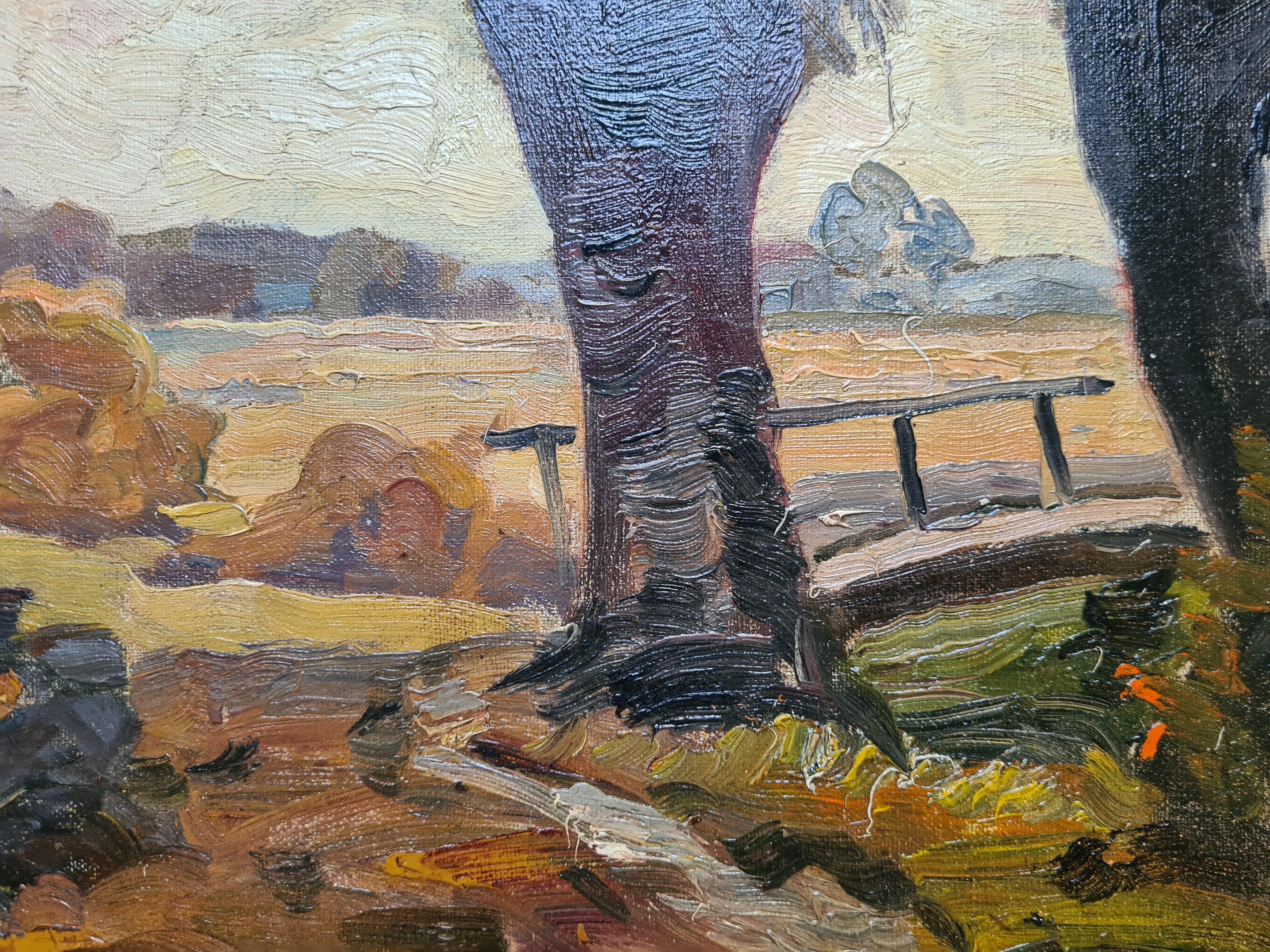 Expressionistische Landschaft aus der Mitte des Jahrhunderts, Öl auf Leinwand. Das Landleben im Angebot 3