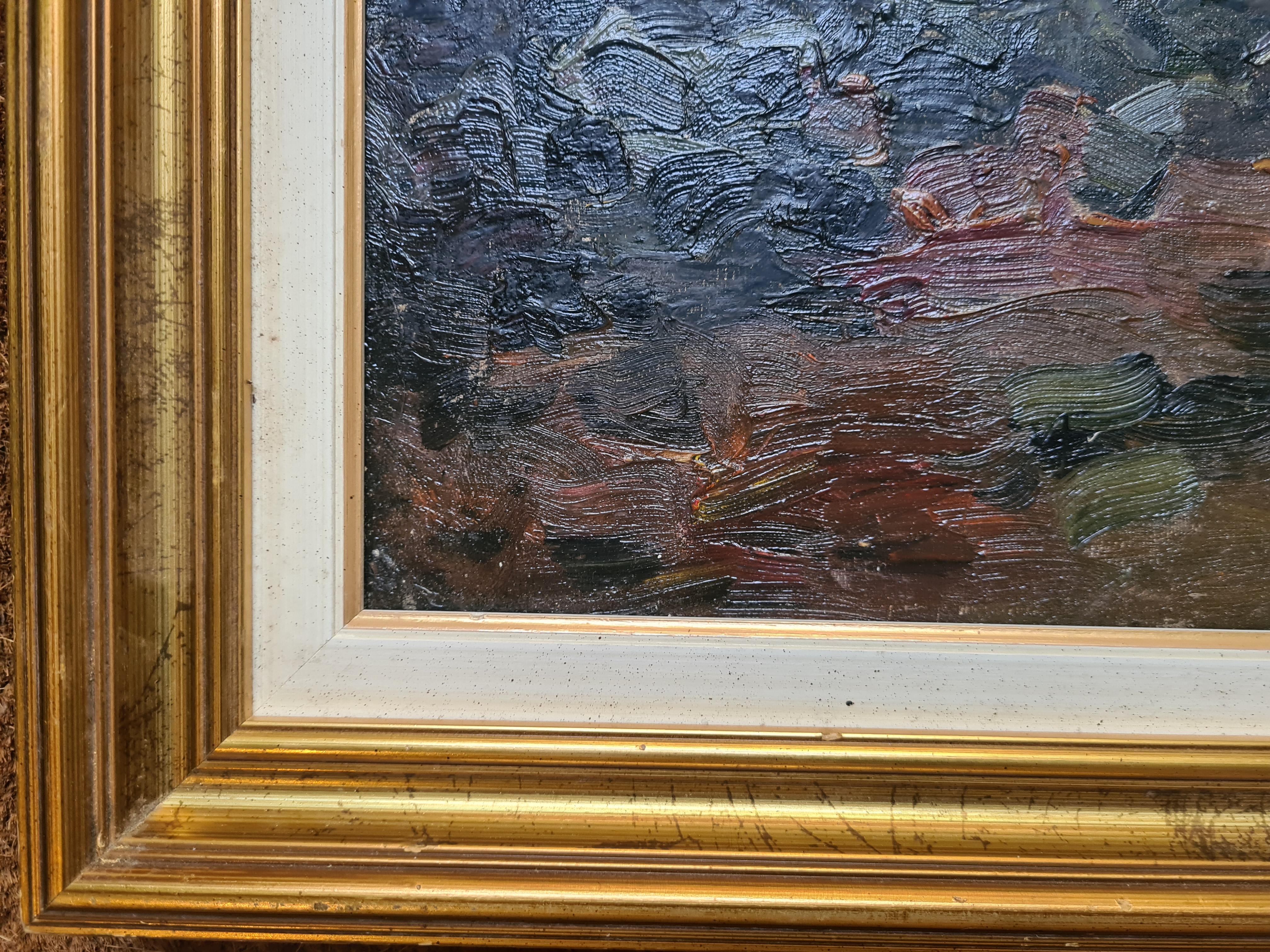 Expressionistische Landschaft aus der Mitte des Jahrhunderts, Öl auf Leinwand. Das Landleben im Angebot 4