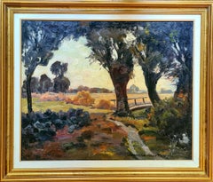 Expressionistische Landschaft aus der Mitte des Jahrhunderts, Öl auf Leinwand. Das Landleben