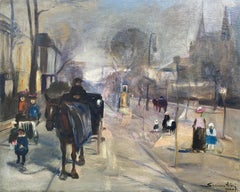 'Budapest Street Scene with a Horse Carriage' by Elemér Színes (1886 – 1953)