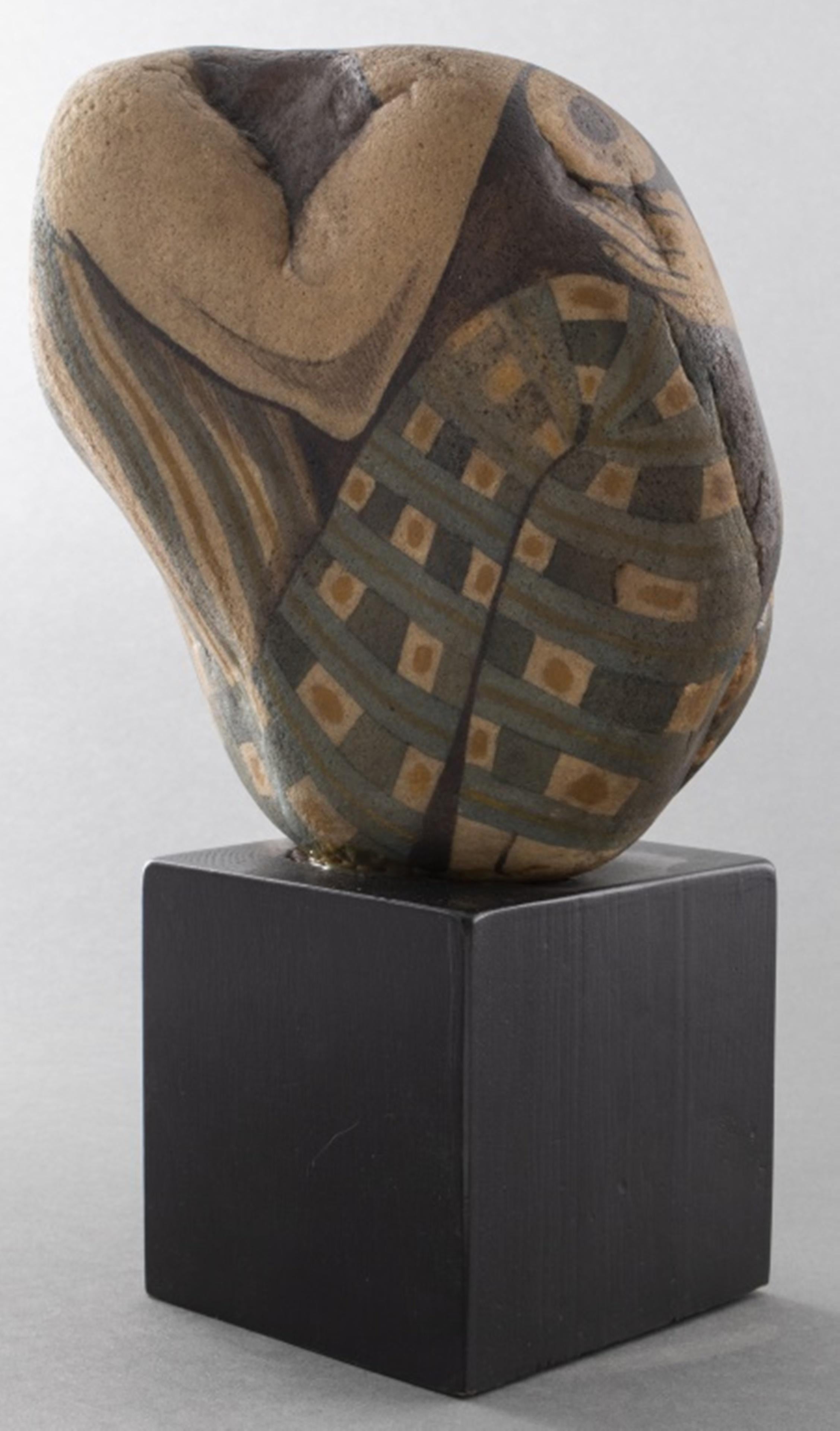 Elena Basilevsky (XX) painted stone sculpture of a musician, signed to side and mounted to ebonized base. Overall: 11