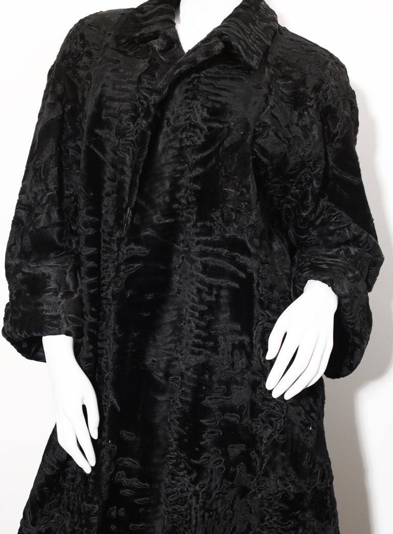 40’s Black Astrakhan Lamb Fur Coat by Seiden's Furs